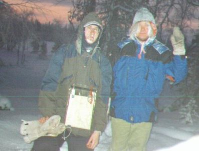 Pivretki -30C:ssa kersi vhn kuuraa hiuksiin ja partaan. Poseeraamassa min ja Jussi.